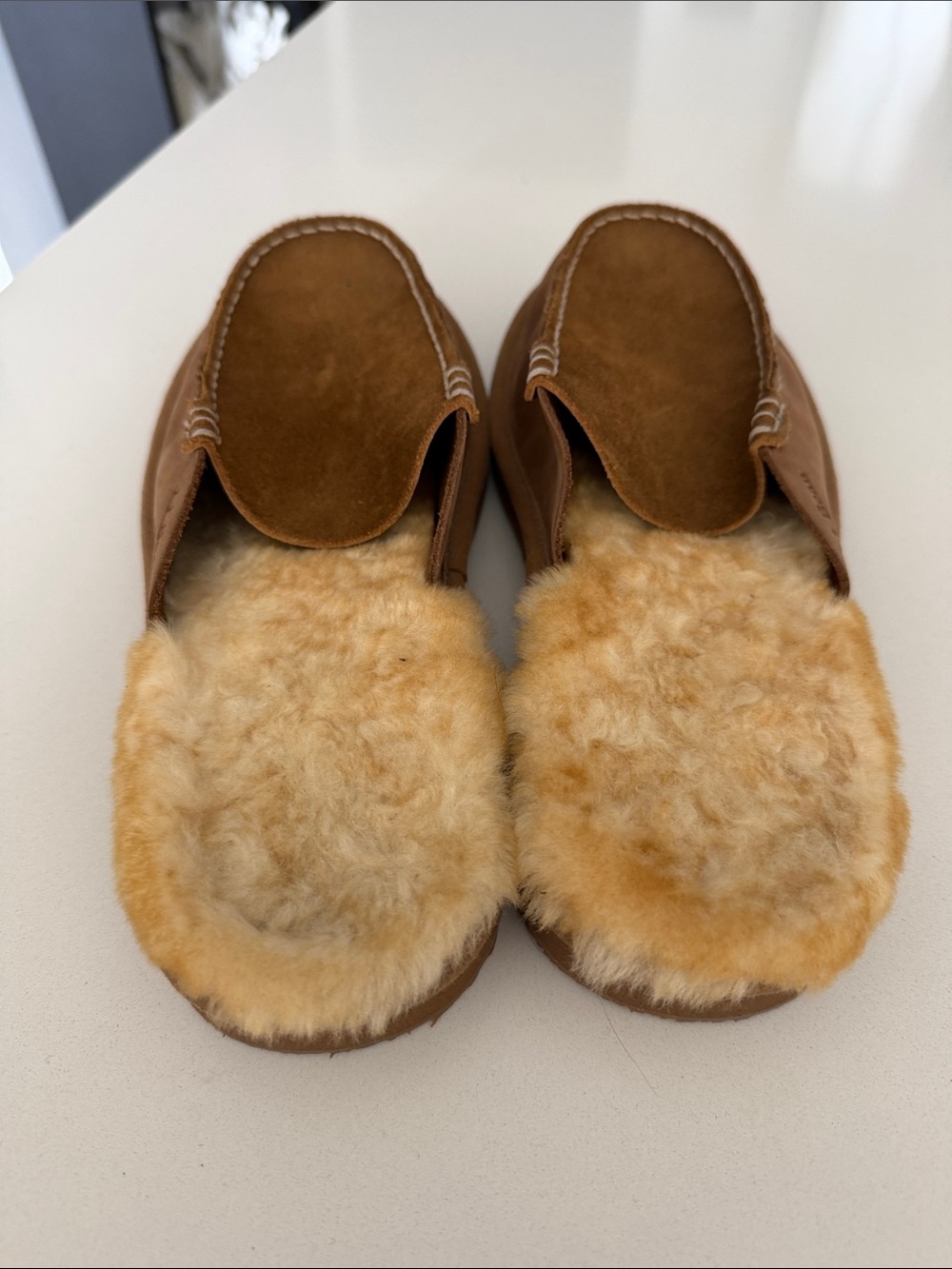 L.L. Bean Brown Suede Shearling Slip-Ons - Picture 4 of 8